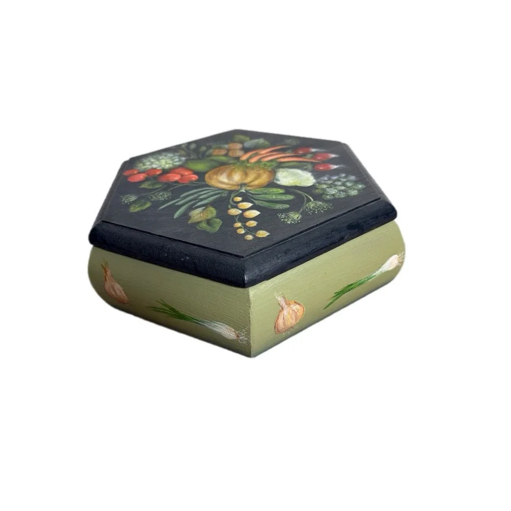 Vintage Fruit Hand Painted Country Farmhouse Folk Art Wooden Treasure Box Signed